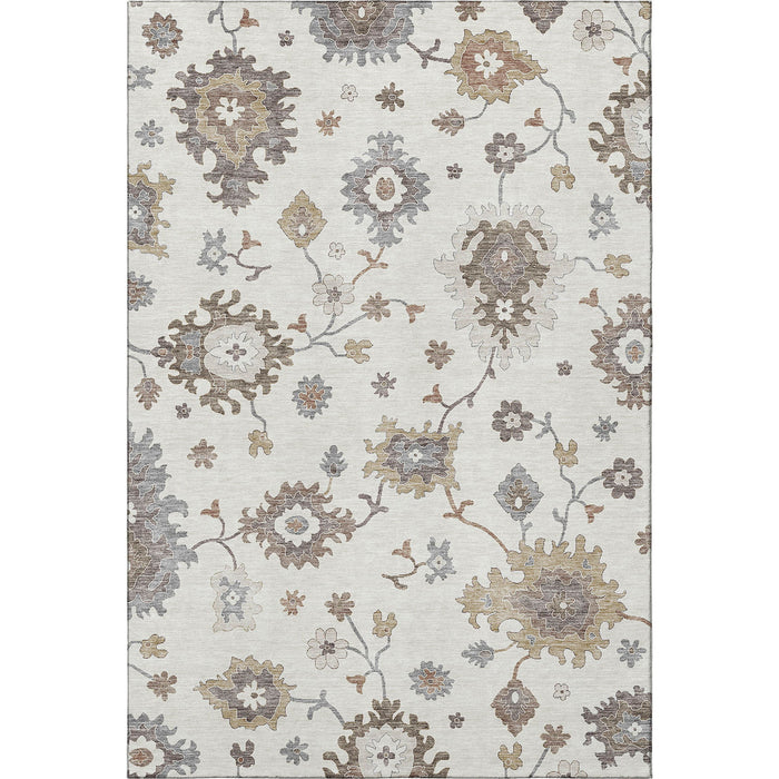 9' X 12' Floral Medallion Washable Area Rug With UV Protection - Ivory