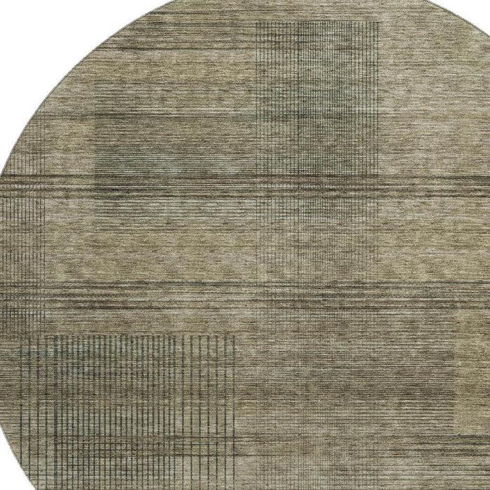 8' Striped Washable Round Rug With UV Protection - Brown