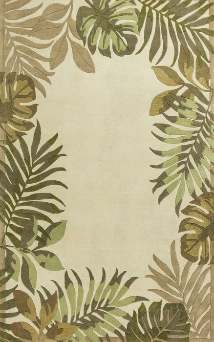 8' x 11' Hand Tufted Bordered Tropical Leaves Indoor Area Rug - Ivory