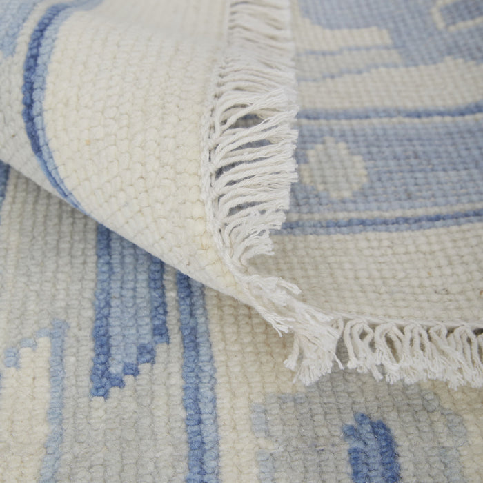 6' X 9' Wool Floral Hand Knotted Area Rug With Fringe - Ivory And Blue