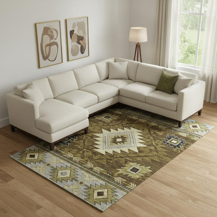 10' X 14' Geometric Washable Area Rug With UV Protection (700241) - Brown / Beige / Charcoal