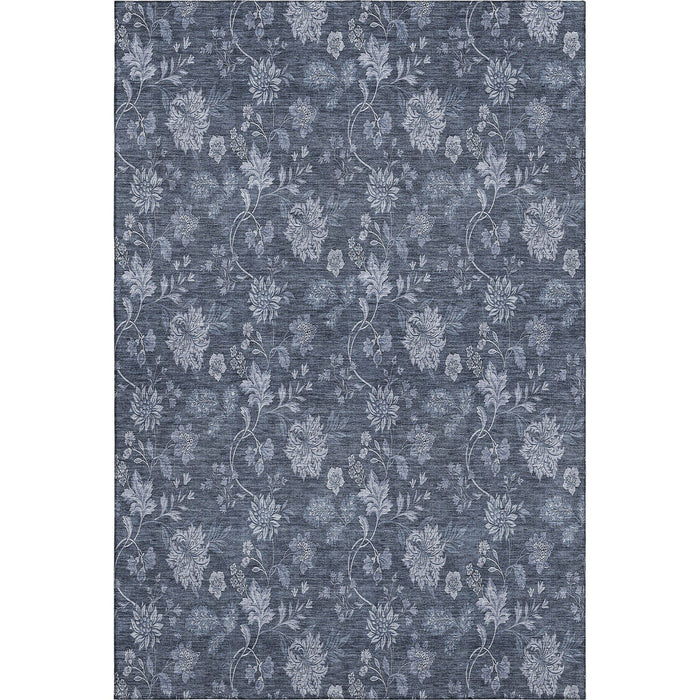 10' X 14' Floral Washable Area Rug With UV Protection (655914) - Blue / Ivory