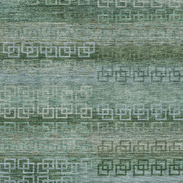 10' X 14' Striped Washable Area Rug With UV Protection (715063) - Sage / Blue