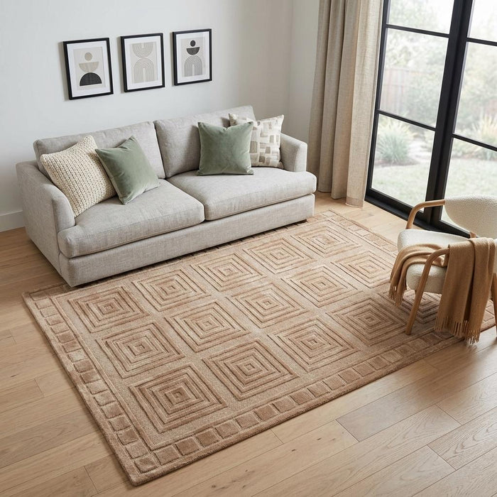 5' X 8' Wool Geometric Hand Knotted Area Rug (744173) - Tan / Gold