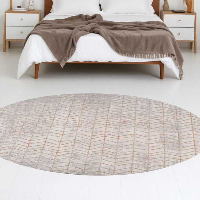 8' Round Chevron Non Skid Area Rug - Gray And Yellow
