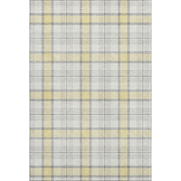 10' X 14' Plaid Washable Area Rug With UV Protection (682529) - Yellow / Ivory / Gray
