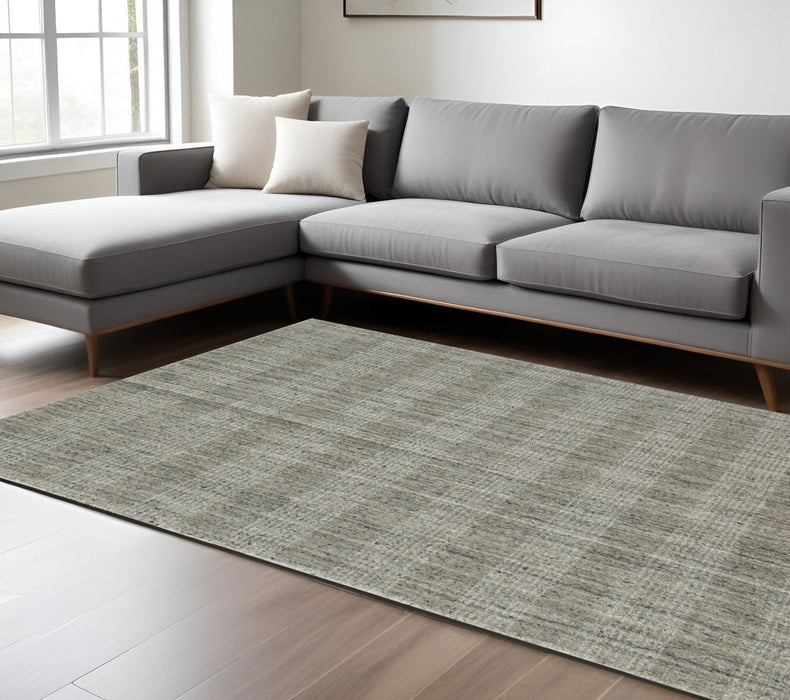 10' X 14' Wool Plaid Hand Woven Area Rug - Gray And Beige