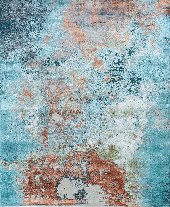 8' X 10' Bronze Abstract Hand Knotted Area Rug - Blue