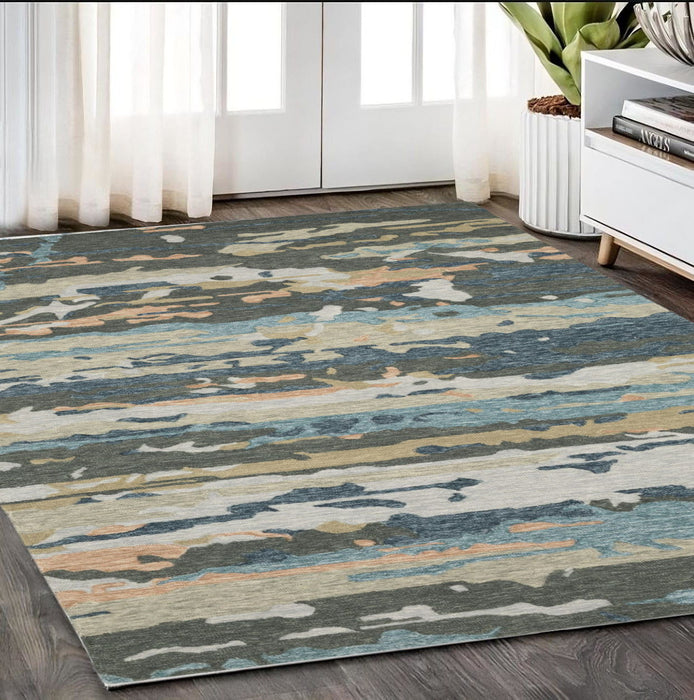 5' X 8' Wool Abstract Hand Tufted Area Rug - Gray / Blue