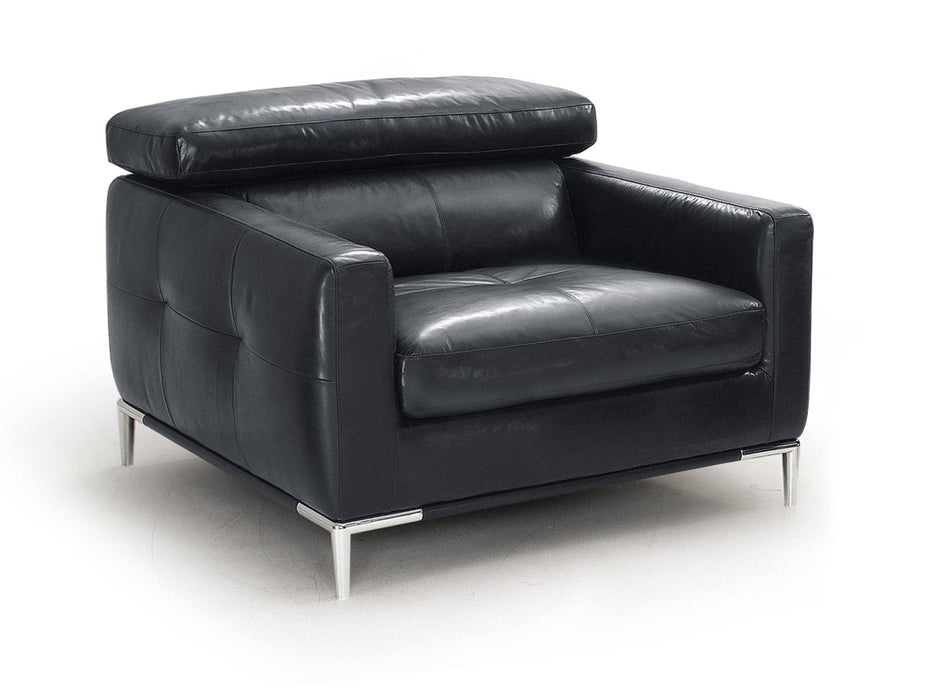 39" Genuine Leather And Silver Solid Color Lounge Chair - Black