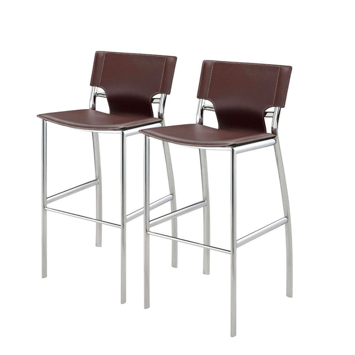 29" Contemporary Metal And Faux Leather Low Back Bar Height Bar Chairs (Set of 2) - Brown