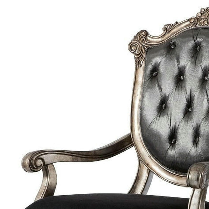 Tufted Fabric Solid Wood Open Back Dining Arm Chairs (Set of 2) - Dark Gray