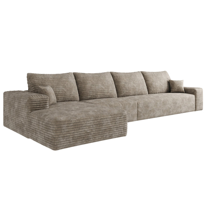135" Corduroy Modular Compression Foam Sofa With Toss Pillows - Camel