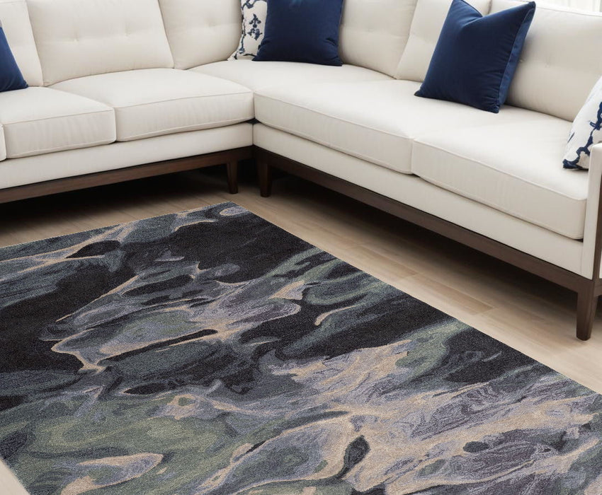 8' x 10' Wool Abstract Hand Tufted Area Rug - Blue And Black