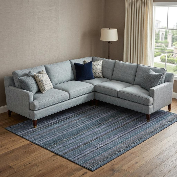 10' X 14' Striped Washable Area Rug With UV Protection (696206) - Blue / Gray / Charcoal