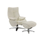 White genuine leather tufted swivel recliner with matching ottoman, modern HomeRoots reclining chair and Ottoman set.