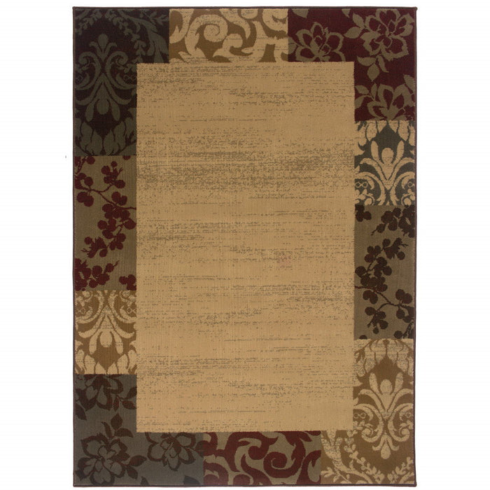 10' x 13' Abstract Power Loom Stain Resistant Area Rug - Beige Red Green Gold And Gray