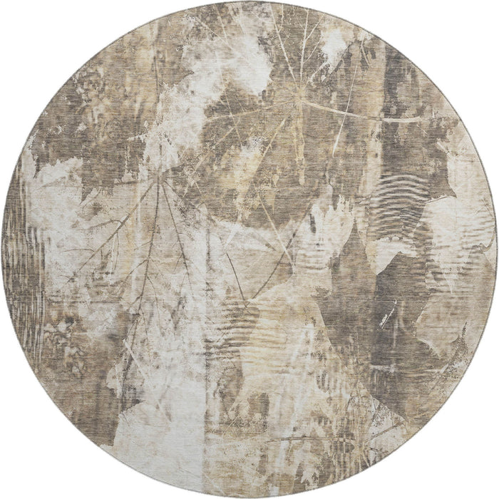 8' Floral Washable Round Rug With UV Protection (649063) - Beige / Ivory