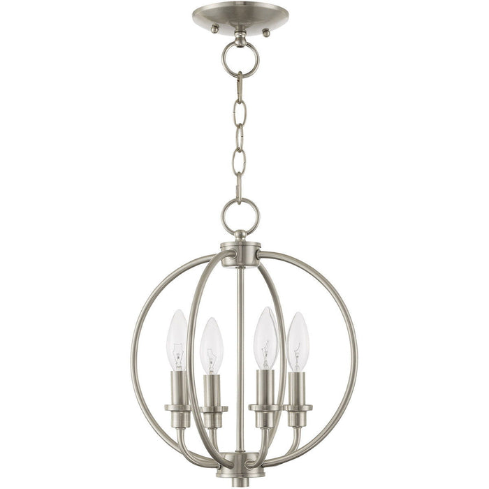 15" Four Light Dimmable Chandelier With Shades - Nickel