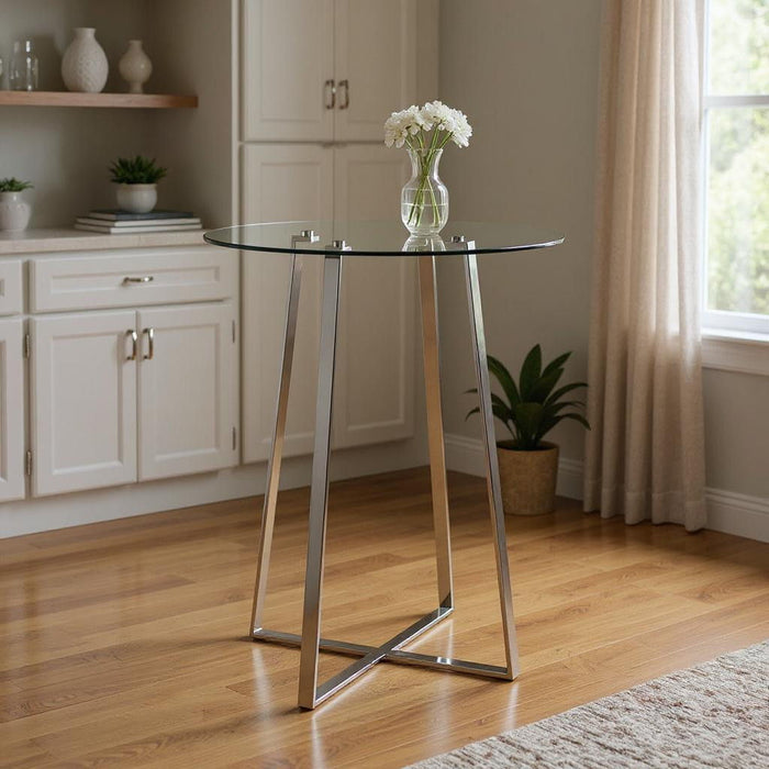 32" Clear And Rounded Glass And Iron Bar Table - Silver