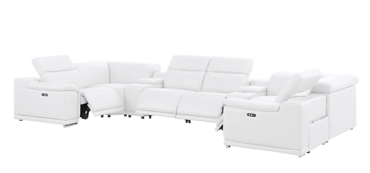 Leather Modular U Shaped Eight Piece Corner Sectional With Console - White