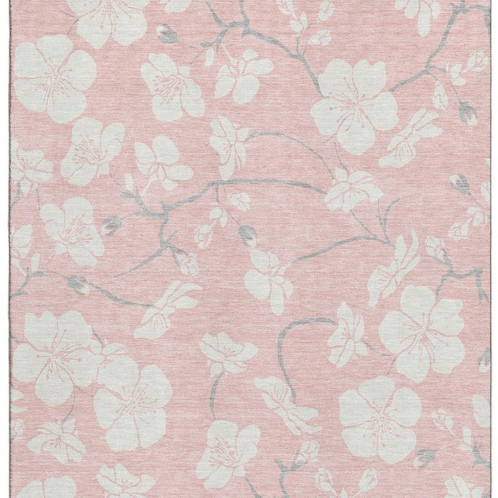 10' X 14' Floral Washable Area Rug With UV Protection (681059) - Pink / Ivory