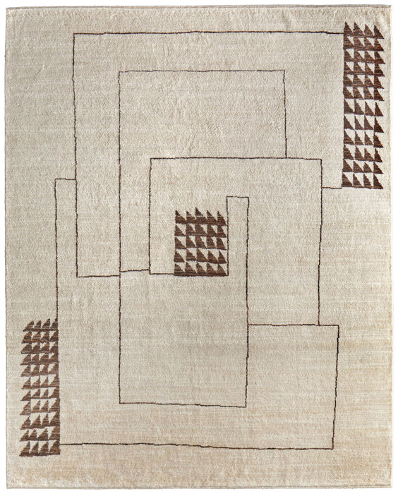 8' X 10' Wool Abstract Hand Knotted Area Rug (617263) - Ivory / Brown