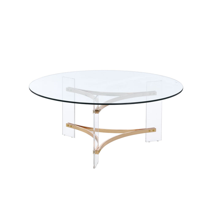 41" Clear And Glass Acrylic And Brass Round Coffee Table - Gold