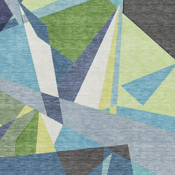 10' X 14' Geometric Washable Area Rug With UV Protection (694743) - Blue / Green / Gray