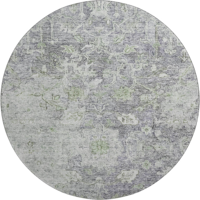 8' Floral Washable Round Rug With UV Protection - Plum And Purple