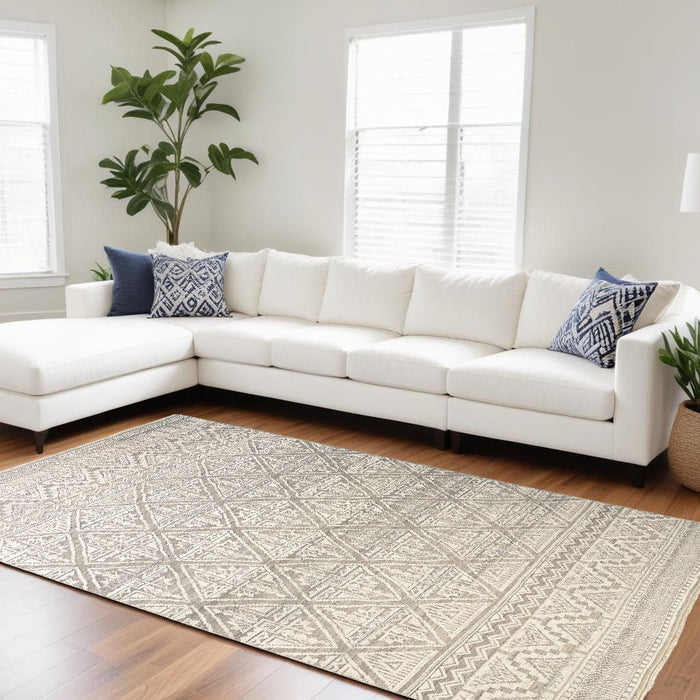 12' x 15' Geometric Hand Knotted Area Rug - Tan And Ivory