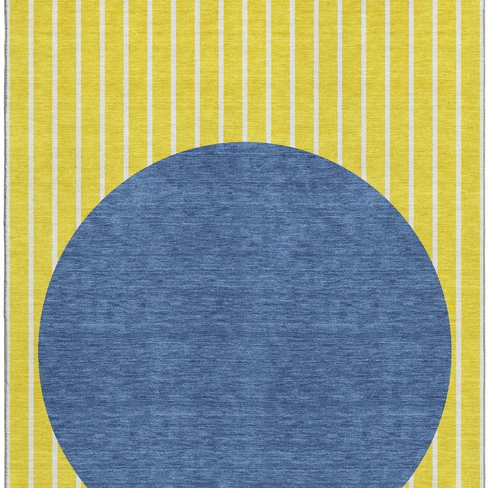 10' X 14' Striped Washable Area Rug With UV Protection (678341) - Yellow / Ivory / Blue