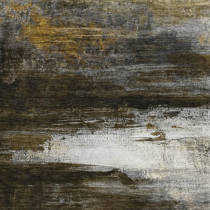 10' X 14' Abstract Washable Area Rug With UV Protection (714679) - Chocolate / Gold