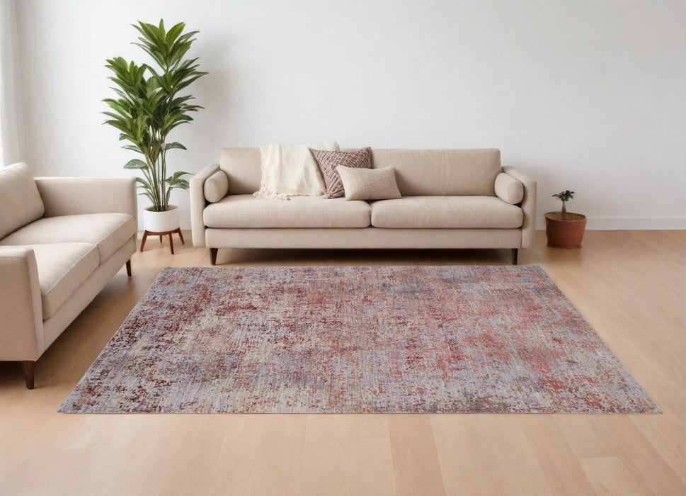 10' x 13' Abstract Power Loom Area Rug - Red And Gray