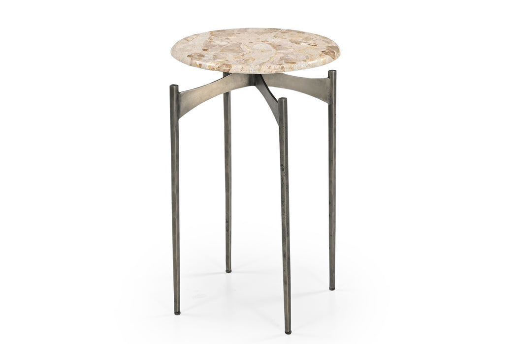 Thea - Accent Table - Italian Crema Marble / Nickel Iron