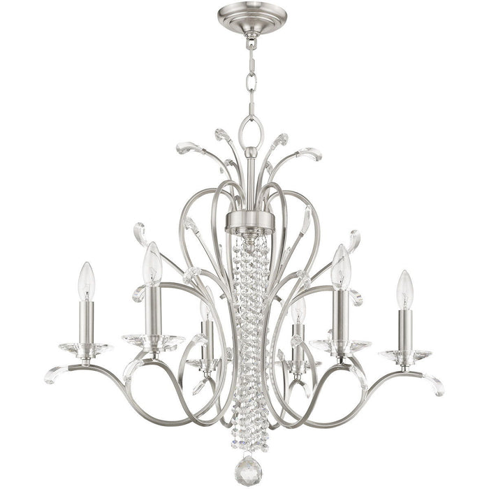 26" Six Light Dimmable Chandelier With Shades - Nickel