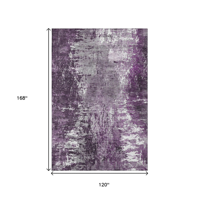 10' X 14' Abstract Washable Area Rug With UV Protection (657515) - Eggplant / Ivory