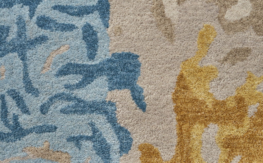 10' x 14' Wool Abstract Tufted Handmade Stain Resistant Area Rug - Ivory Yellow And Blue