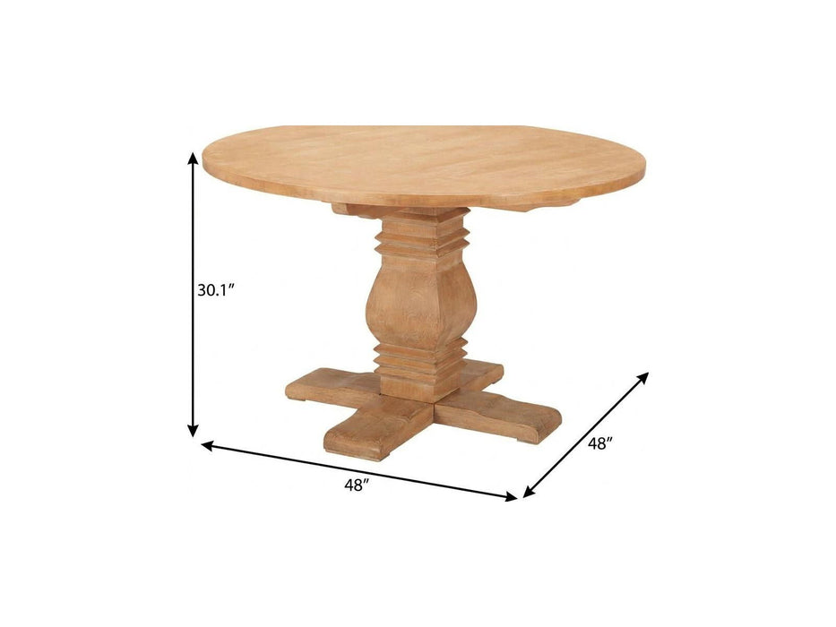 Solid Wood Pedestal Base Top Dining Table - Brown