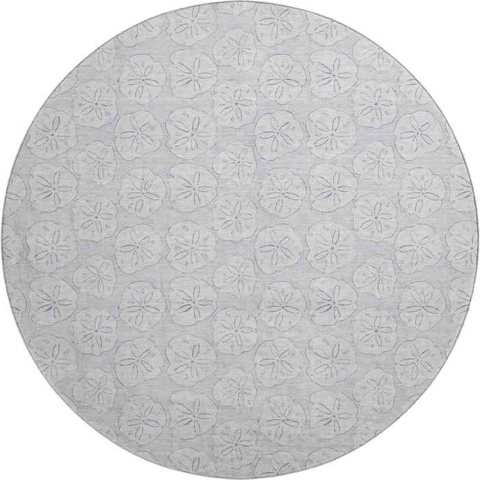 8' Geometric Washable Round Rug With UV Protection (646088) - Gray / Ivory