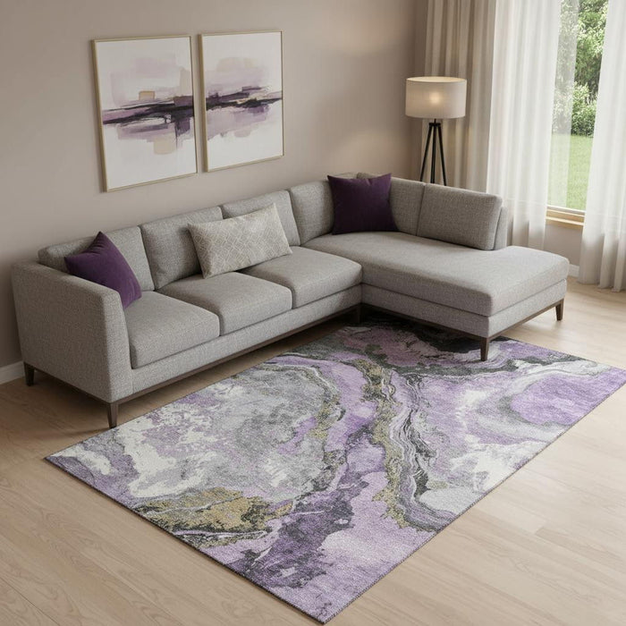 10' X 14' Abstract Washable Area Rug With UV Protection (707749) - Lavender / Gray / Ivory