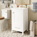 Giga bathroom vanity with ceramic sink, soft-close drawers, door organizer, divider drawer, and adjustable foot pads.