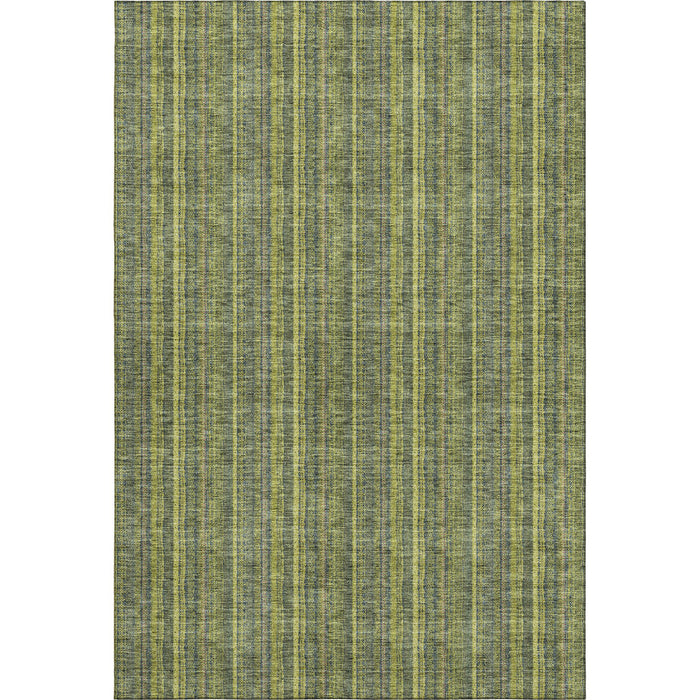 10' X 14' Striped Washable Area Rug With UV Protection (677561) - Olive Green / Navy Blue