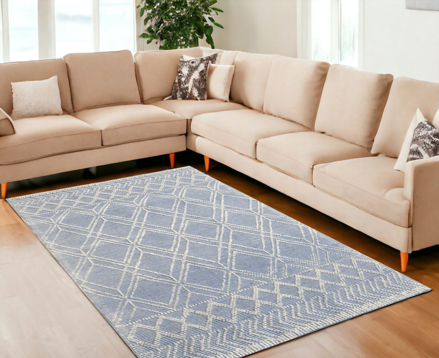 6' x 9' Geometric Handmade Area Rug - Blue And Ivory