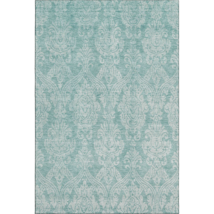 10' X 14' Damask Washable Area Rug With UV Protection (696356) - Aqua / Teal / Ivory