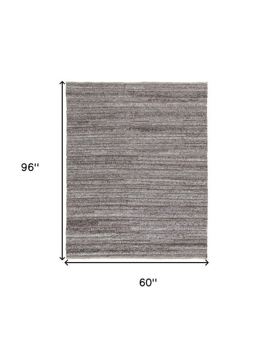 5' x 8' Striped Hand Woven Stain Resistant Area Rug - Taupe Brown And Ivory