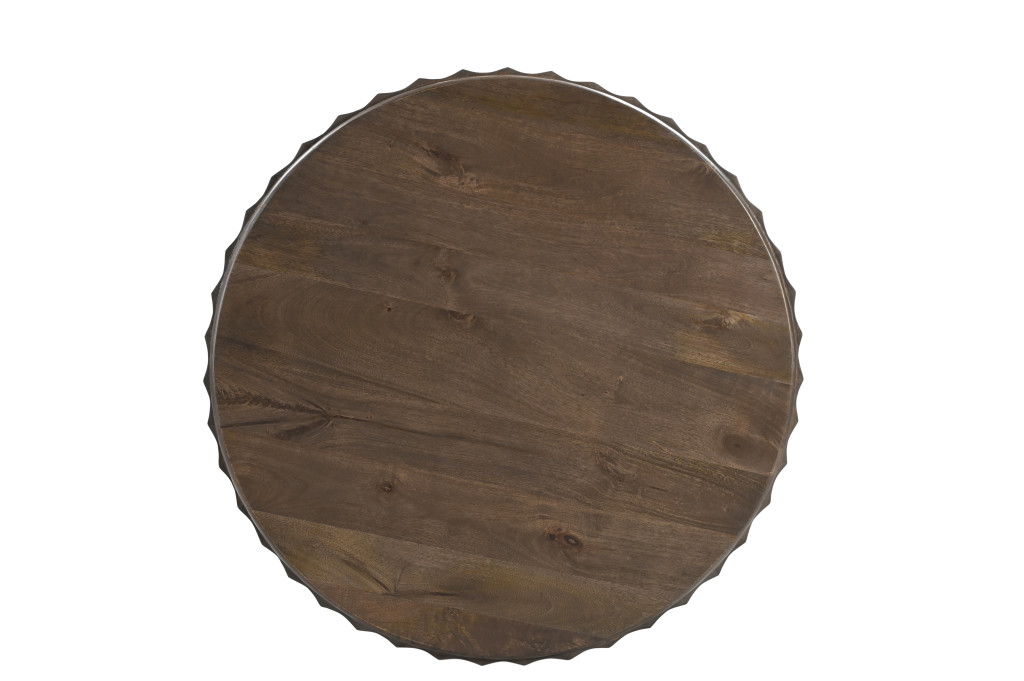 36" Solid Wood Round Drum Coffee Table - Brown