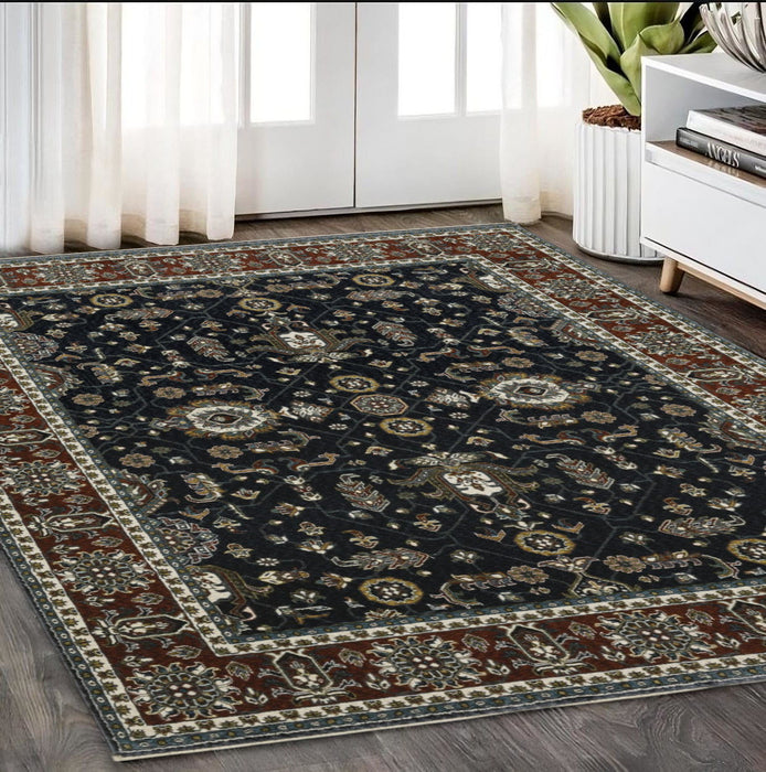 5' X 8' Oriental Area Rug With Fringe - Rust