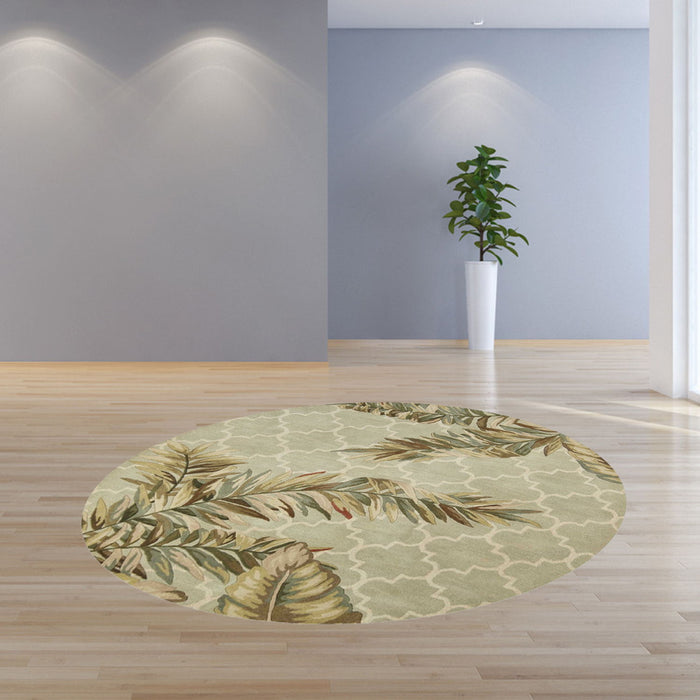 6' Round Wool Tropical Botanical Hand Tufted Area Rug - Sage