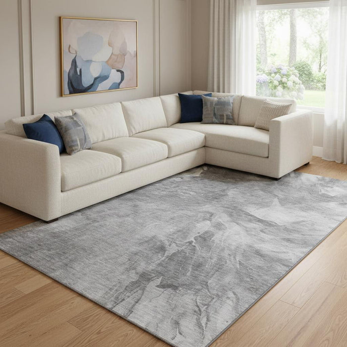 10' X 14' Abstract Washable Area Rug With UV Protection (653494) - Gray / Ivory